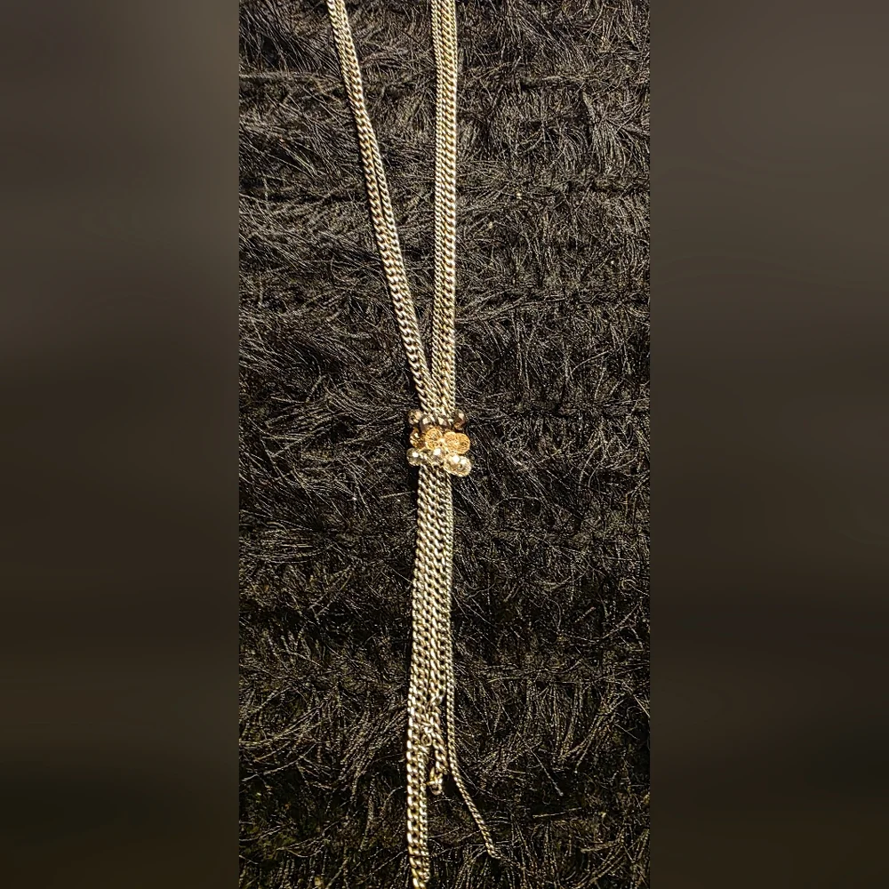 Long Silver Link Chain Necklace – Y2K Retro Beaded Statement Piece